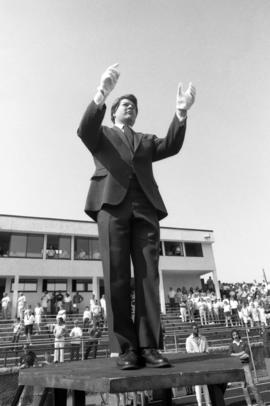 Rich Hansen conducts the marching band, St. Cloud State University