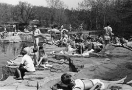 Students relax at the quarry, St. Cloud State University