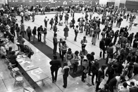 Students register for classes in Halenbeck Hall (1965), St. Cloud State University