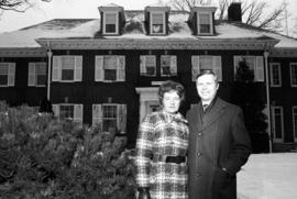 Charles and Bonnie Graham in front of Whitney House (1956), St. Cloud State University