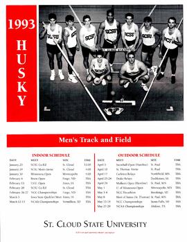 Men's track and field season schedule poster, St. Cloud State University