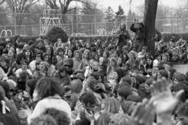 Protestors listen to a speech, Day of Peace protest, St. Cloud State University