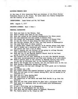 Chruch oral history summary - Kenneth Beck