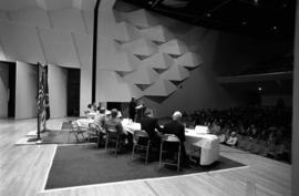 Winter Institute speakers on the Stewart Hall (1948) auditorium stage, St. Cloud State University