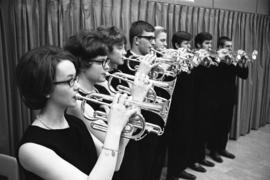 Band ensemble playing trumpets, St. Cloud State University