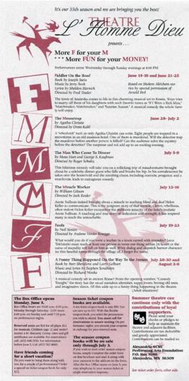 Theatre L'Homme Dieu season theatre production poster, St. Cloud State University