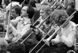 Pep band plays at a St. Cloud State men's basketball game against University of Wisconsin-Stout