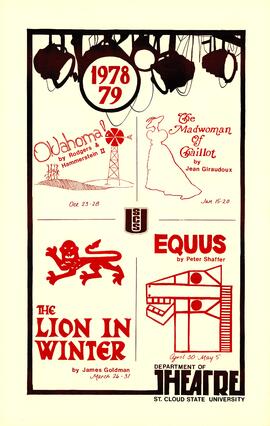 Oklahoma / The Madwoman of Ghaillot / The Lion in Winter / Equus theatre production poster, St. Cloud State University
