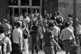Students leave Stewart Hall (1948), St. Cloud State University