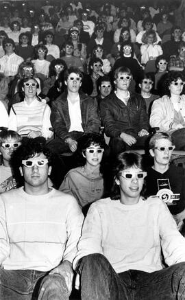 Students watch the 3-D movie "Creature from the Black Lagoon" in an Introduction to Theatre class, St. Cloud State University