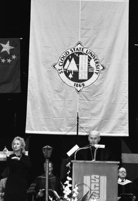 President Brendan McDonald addresses graduates at commencement, St. Cloud State University