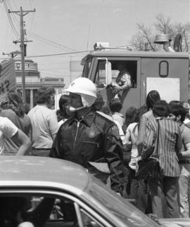 Protestors in the street, Day of Peace protest, St. Cloud State University