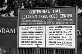 Centennial Hall (1971) construction sign, St. Cloud State University