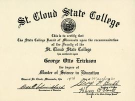 George Otto Erickson diploma, St. Cloud State University