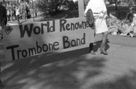 The World Renowned Trombone Band marching in the homecoming parade, St. Cloud State University