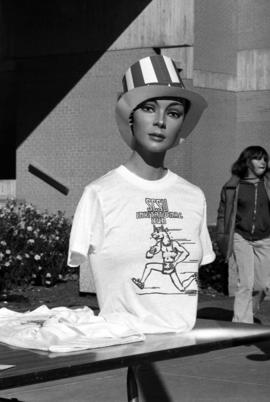 Mannequin wears a t-shirt for the SCSU homecoming Invitational Run, St. Cloud State University