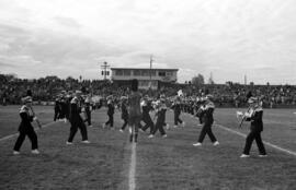 Marching band performs at homecoming football game, St. Cloud State University