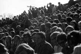 A crowd at a homecoming football game, St. Cloud State University