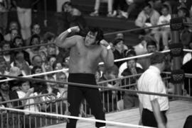 Honky Tonk Man poses in the wrestling ring during a match at Halenbeck Hall (1965), St. Cloud State University