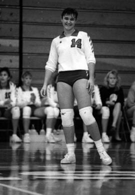 Kathy Davis during a volleyball match, St. Cloud State University