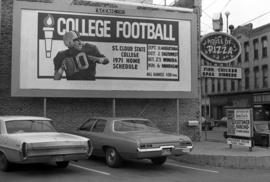 Football billboard outside the House of Pizza, St. Cloud State University