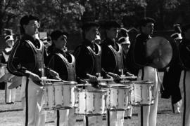 Marching band performs at football game, St. Cloud State University