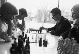 Students play chess, St. Cloud State University