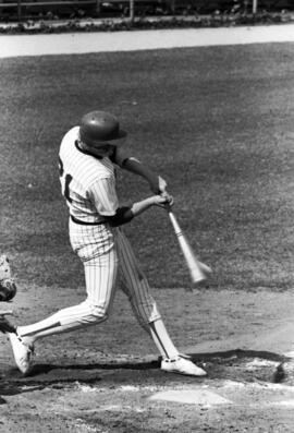 Cary Swenson hits a ball during a St. Cloud State University baseball game
