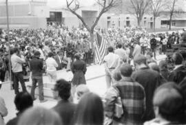 People gather for a protest, St. Cloud State University