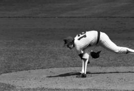 St. Cloud State pitcher Greg Berling pitches in a baseball game against the University of Minnesota-Morris