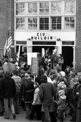 Vietnam war protesters gather in front of the St. Cloud Civic Center