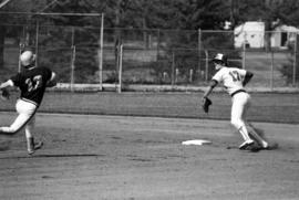 Bob Hegman throws a baseball from second base during a St. Cloud State University baseball game against the University of Minnesota-Duluth