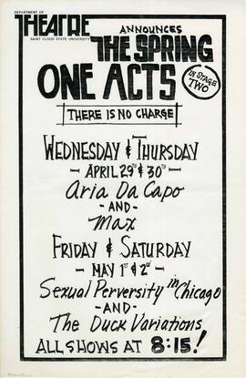 The Spring One Acts theatre production poster, St. Cloud State University