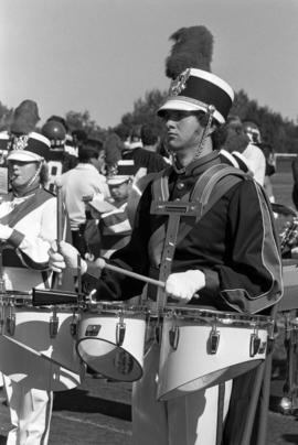 Marching band at football game, St. Cloud State University