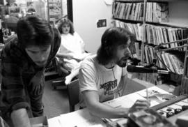 Kevin Ridley with a disc jockey during the KVSC trivia weekend, St. Cloud State University