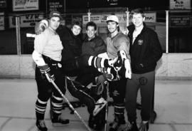 St. Cloud State hockey players Tony Schmalzbauer, Scott Chartier, Craig Shermoen, Herm Finnegan, and Vic Brodt