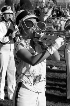 Marching band at a football game, St. Cloud State University