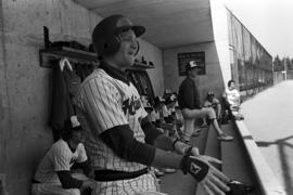 John King watches from the dugout during a St. Cloud State University baseball game against Northern State University