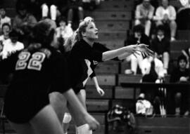 Sheri Mandell during a volleyball match, St. Cloud State University