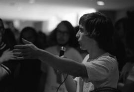 A man speaks, Day of Peace protest, St. Cloud State University