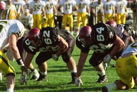 Daryl (62) and Dean (64) Dirkes, St. Cloud State Huskies football team, vs. North Dakota State University