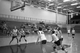 St. Cloud State University women compete in a basketball game against Winona State