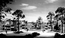 Benton Hall (1967), architect's drawing, exterior, St. Cloud State University