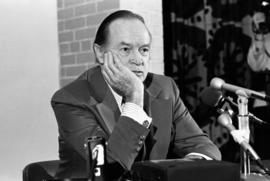 Bob Hope at press conference, St. Cloud State University