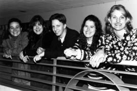 Kris Olds, Jacqui Sene, Matt Trombley, Heidi Terpstra, and Lori Wellens inside Atwood Memorial Center (1966), St. Cloud State University