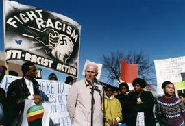 President Brendan McDonald speaks to at a rally, St. Cloud State University