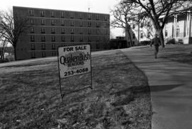 For sale sign in front of Shoemaker Hall (1915), St. Cloud State University