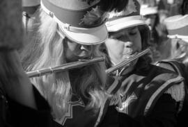 Marching band performs at a homecoming football game