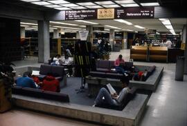 Students study in a sunken lounge at Centennial Hall (1971), St. Cloud State University