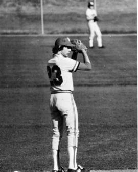 St. Cloud State University baseball pitcher gets ready to throw the ball